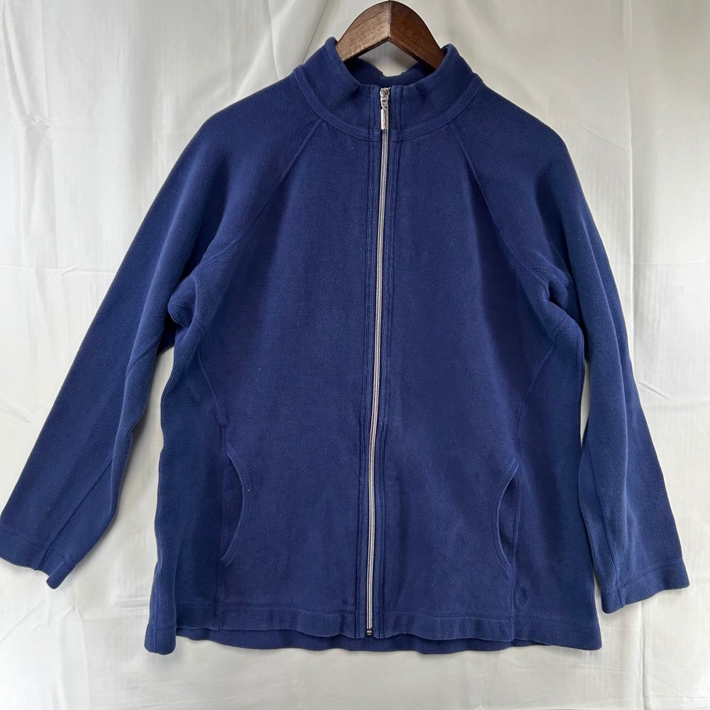 Tommy Bahama Full Zip Jacket Women XL Navy Blue Ribbed Mock Neck Raglan